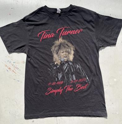 Women's Tina Turner T-Shirt Black Spell-Out Logo M Singer R&B Rock Icon HOF 80s