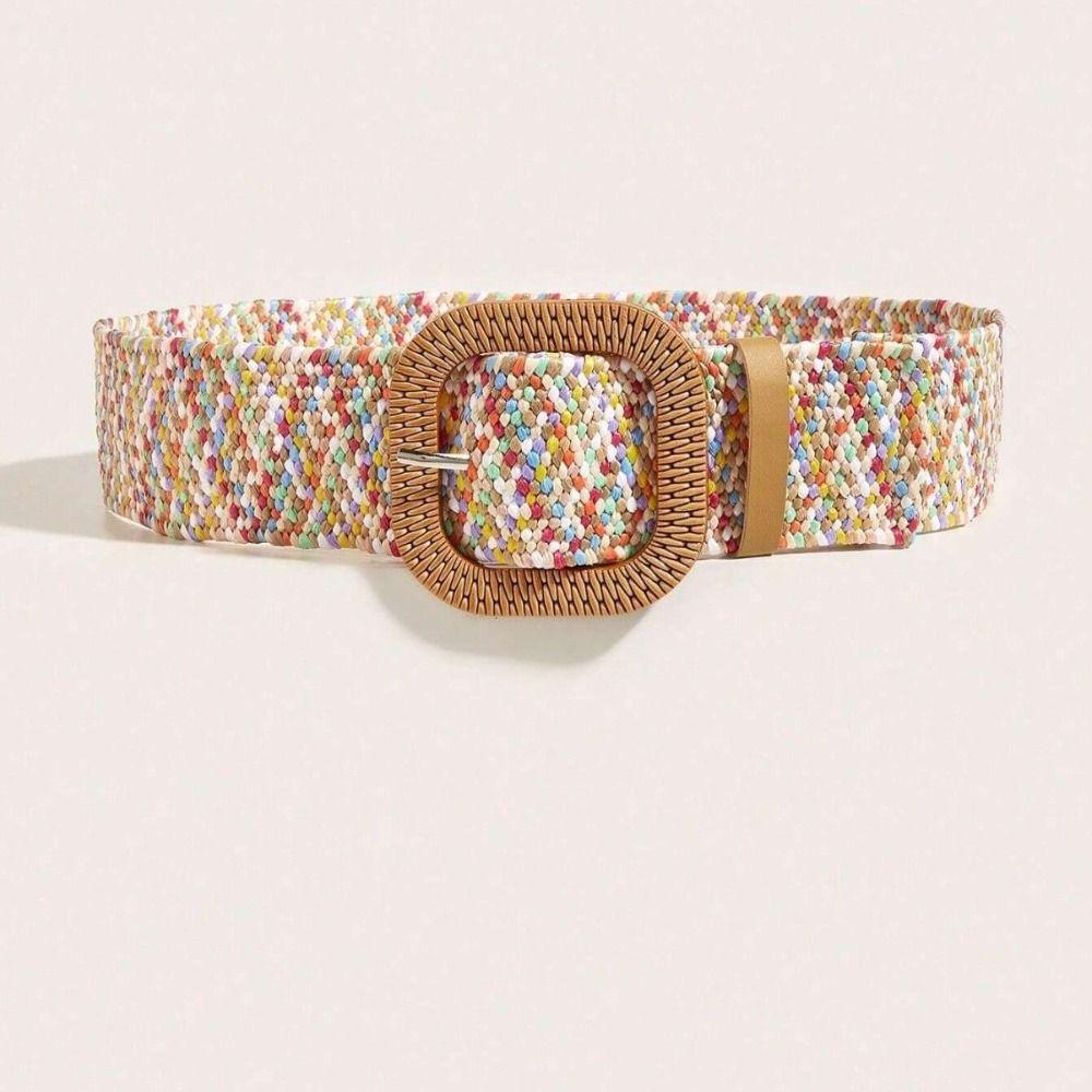 Woven Boho Straw Weave Belt Colorful Ethnic Style Waistband Bohemian Style Belt Dress Decoration