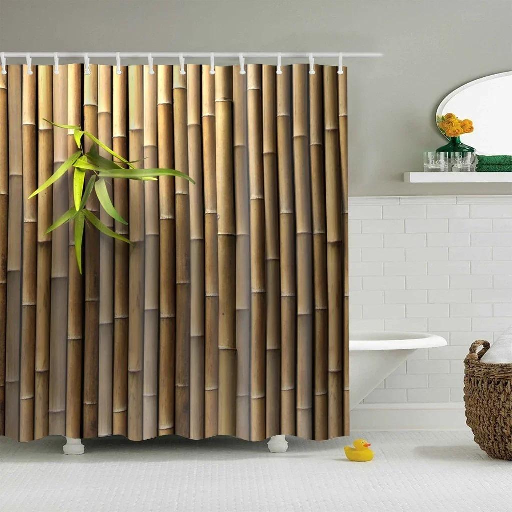 Modern Green Natural Bamboo Series Shower Curtain Set Waterproof Home Bathroom Decor Curtains With Hook Popular Bath Accessori