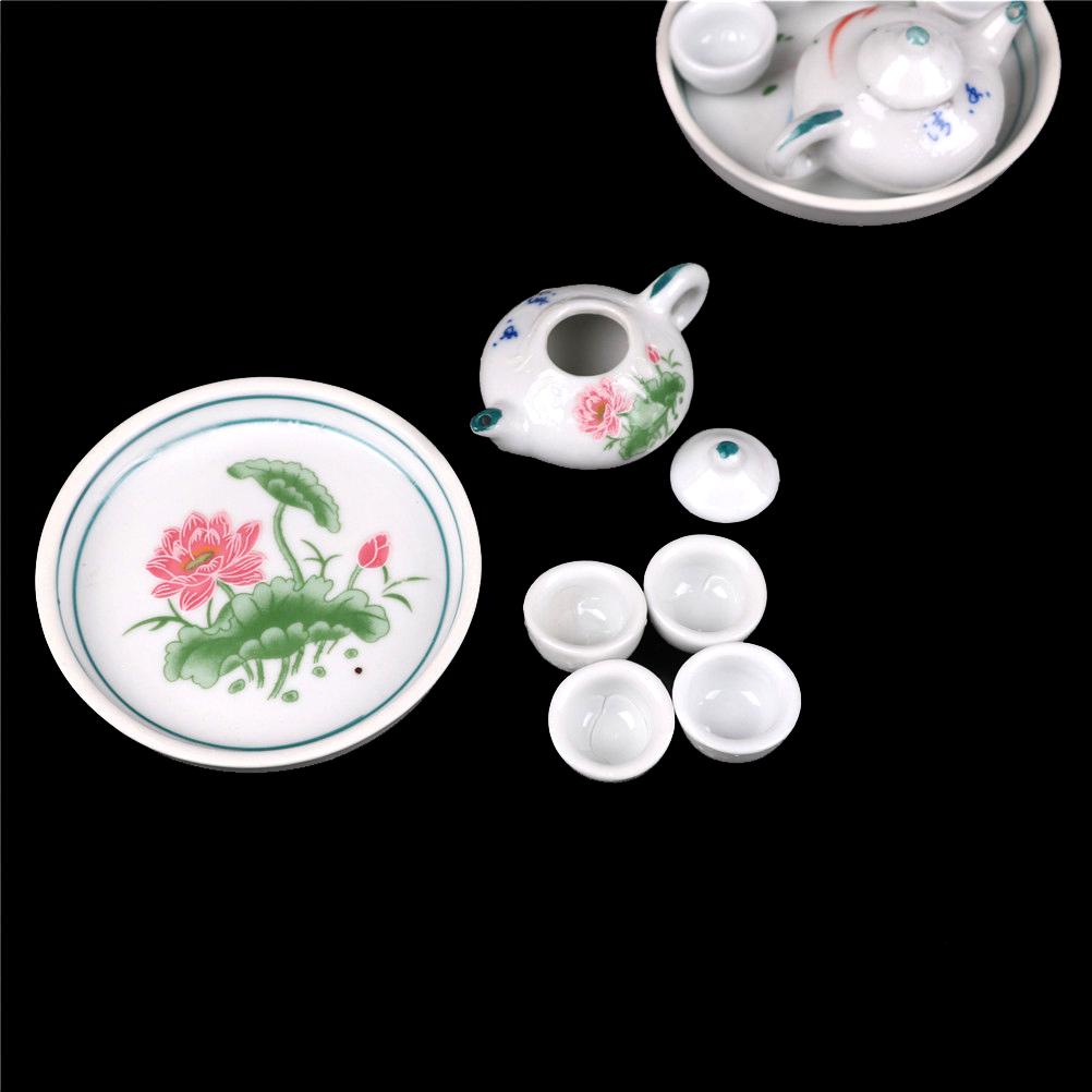 1Set Dollhouse Kid Pretend Play Miniature Dining Ware Porcelain Tea Set Dish Cup Plate TOY