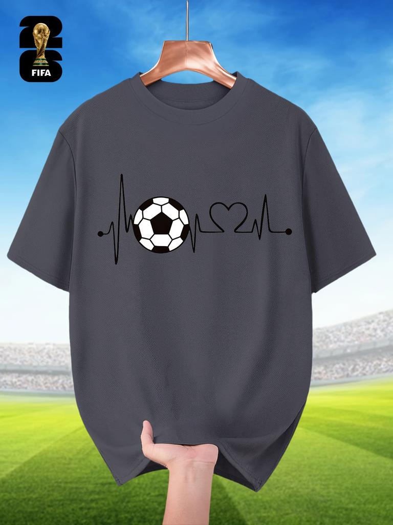 FIFA-themed Men's Breathable Short-sleeved T-shirt for Summer, Featuring a Football ECG Print