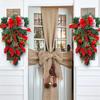 Christmas Decoration Webbing Bells Upside Down Tree Wreath Door Hanging Christmas Bow Pinecone Rattan Hanging Decoration