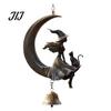 Unique Holiday Porch Decorations Halloween Witch And Black Cat Moon Wind Chime, Vintage on Crescent Metal Hanging Bell Decor Bell, Gothic Ornament for