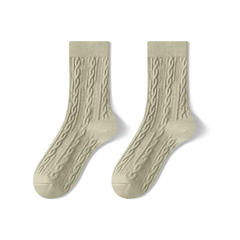 Women's Autumn/Winter Thick Wool Cable Knit Cotton Socks - Sweat-Absorbent, Odor-Resistant, Maternity-Friendly