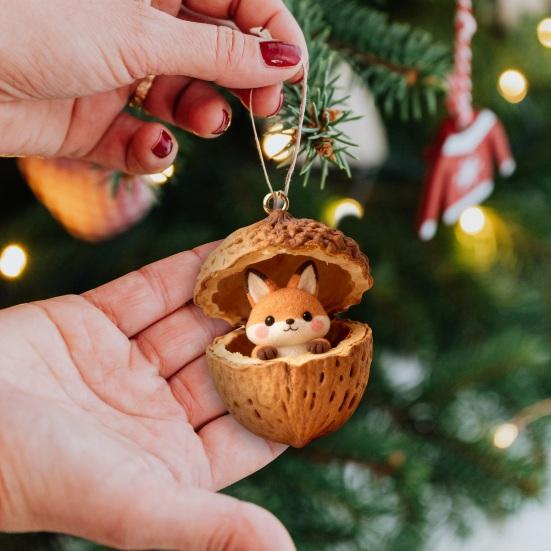 Forest Animal Acorn Ornaments Cozy Forest Christmas Ornaments 2D Acrylic Pine Cone Animal Hanging Decoration Woodland Creature Holiday Decor for Xmas