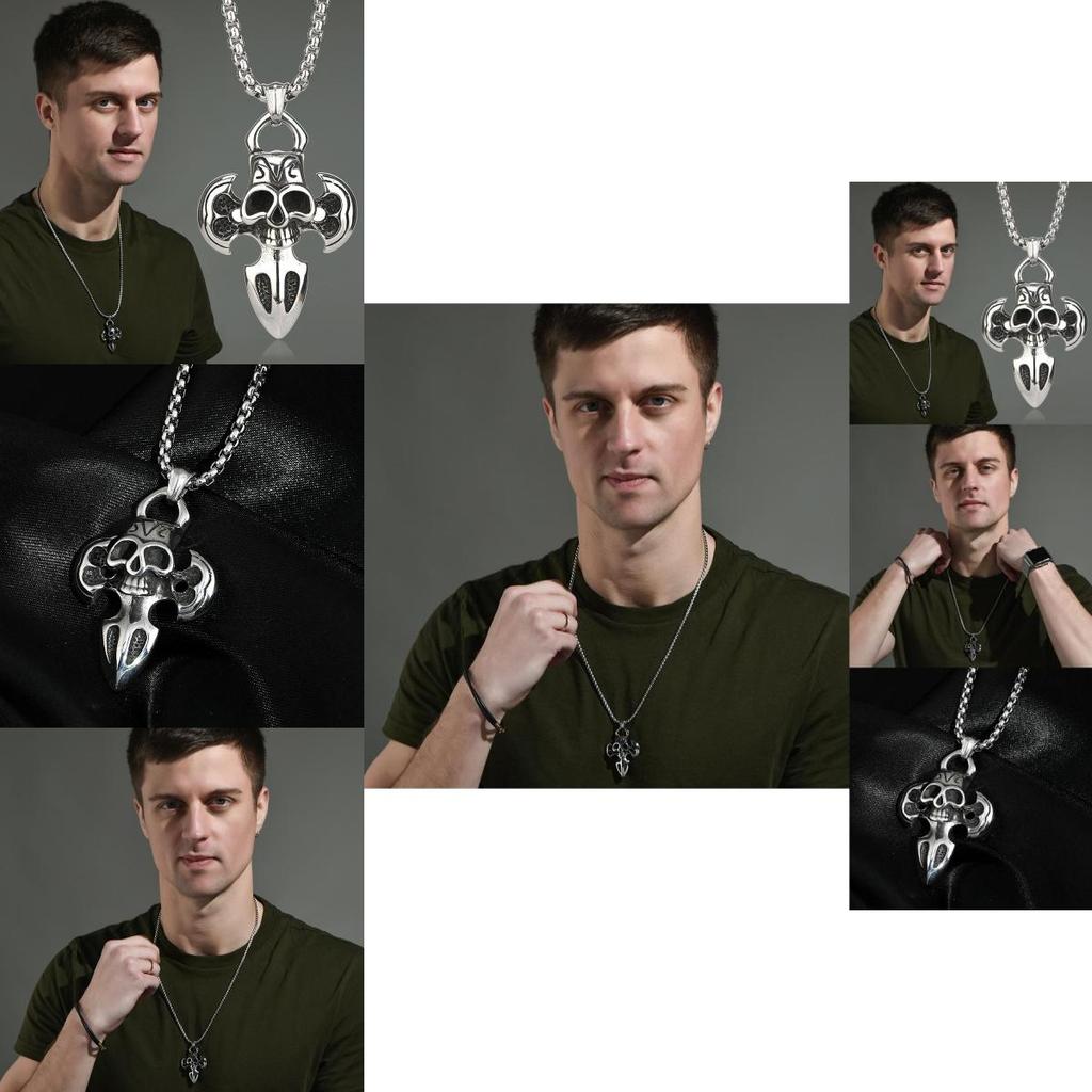 Vintage Skull Cross Titanium Steel Necklace For Men Unique Hip Hop Street Style Jewelry