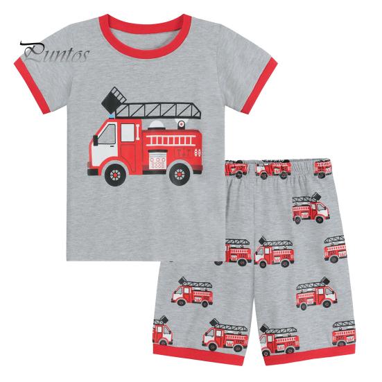 

2 шт./комплект детский костюм с верхом и брюками, мультяшный рисунок грузовика, пижама с круглым вырезом, короткий рукав, летний наряд, унисекс, повседневная домашняя одежда 3-4 Years