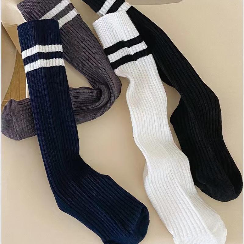 Autumn Warm Children Length Knee Socks Pure Cotton Black White Striped Boys Girls College Style Sports Socks For