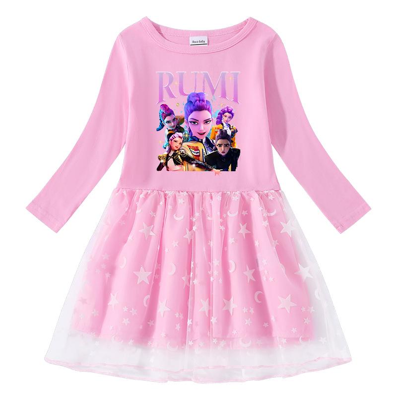 Kinder Kpop Demon Slayer Regenbogen Pailletten Prinzessinnenkleid - Kurzarm Sommer & Langarm Frühling/Herbst Optionen