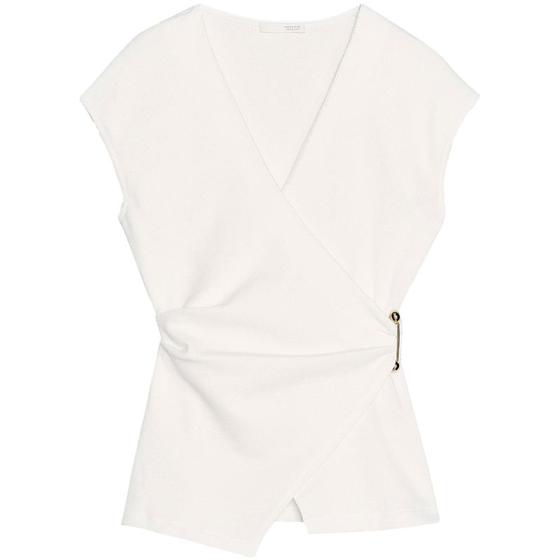 Zaprha2025 Summer New Unique Pin Decoration Texture Sleeveless Double Placket V-neck Shirts Top Women 3644177