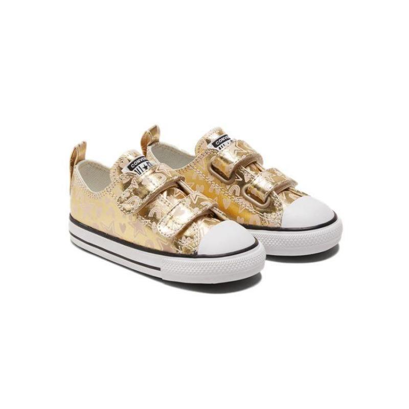 Converse All Star 2V Toddler Low Walking Shoes All-over Star Print Wear-resistant Gold 772477C