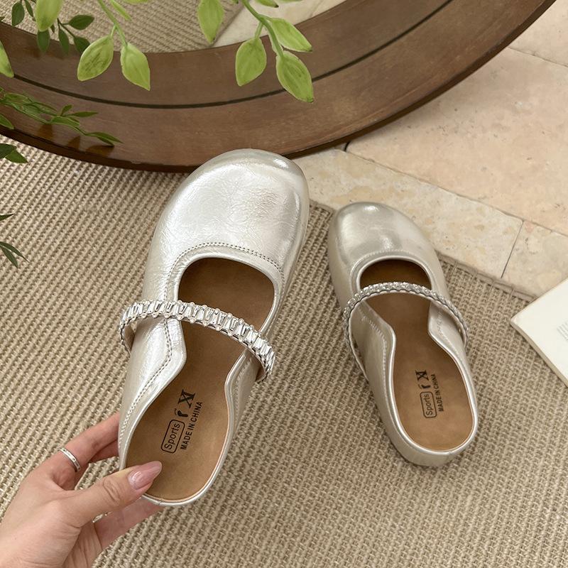 

Thick-soled inner height increase Birkenstock shoes bag head half slippers women s summer wear 2025 new one-pedal Birkenstock sandals single shoes 40 серебряный