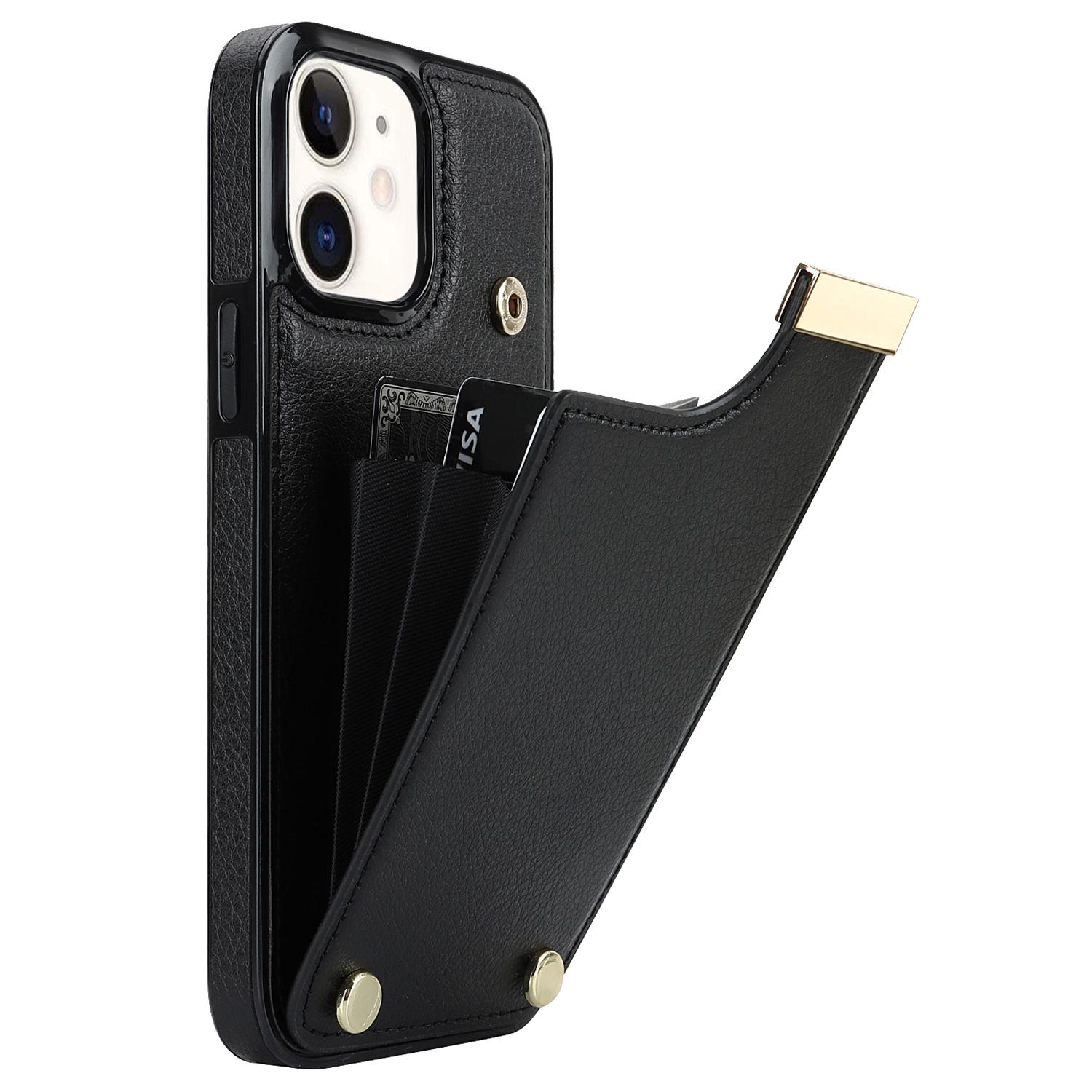 

For iPhone 12/12 Pro Cell Phone Case TPU+PU Leather+Metal Hardware Shell Black