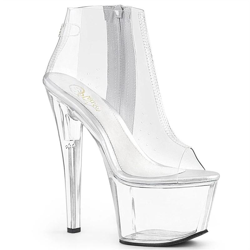 

2025 летние новые туфли на высоком каблуке 17 см, модные короткие сапоги на платформе, водонепроницаемые сапоги для стола 46 прозрачный