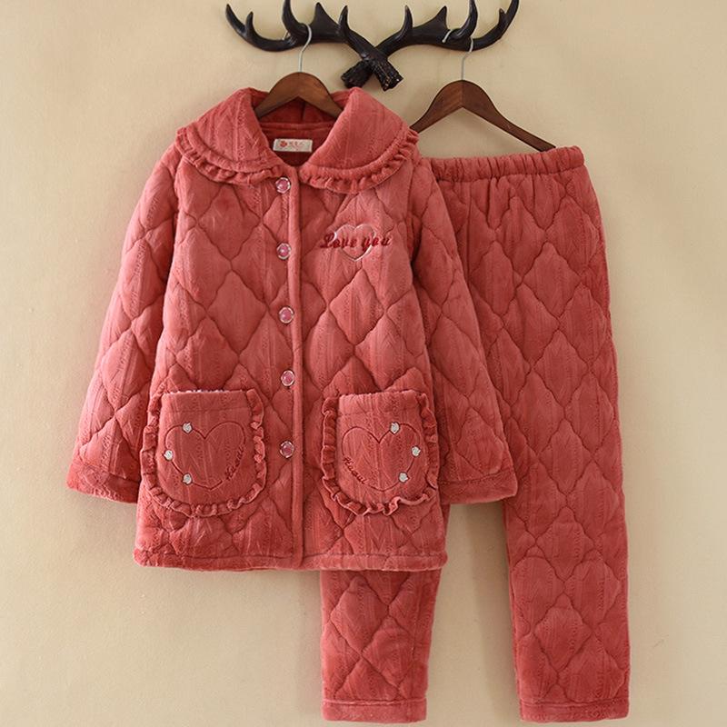 

Зимняя удобная теплая трехслойная пижама женская зимняя утолщенная бархатная теплая домашняя одежда комплект XL