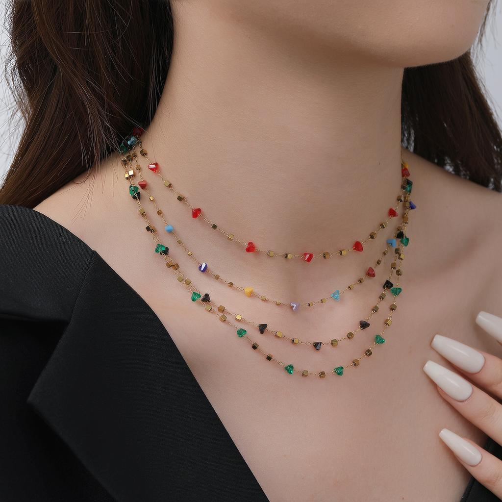Crystal Clip Square Chain Titanium Steel Necklace Women's Premium Clavicle Chain