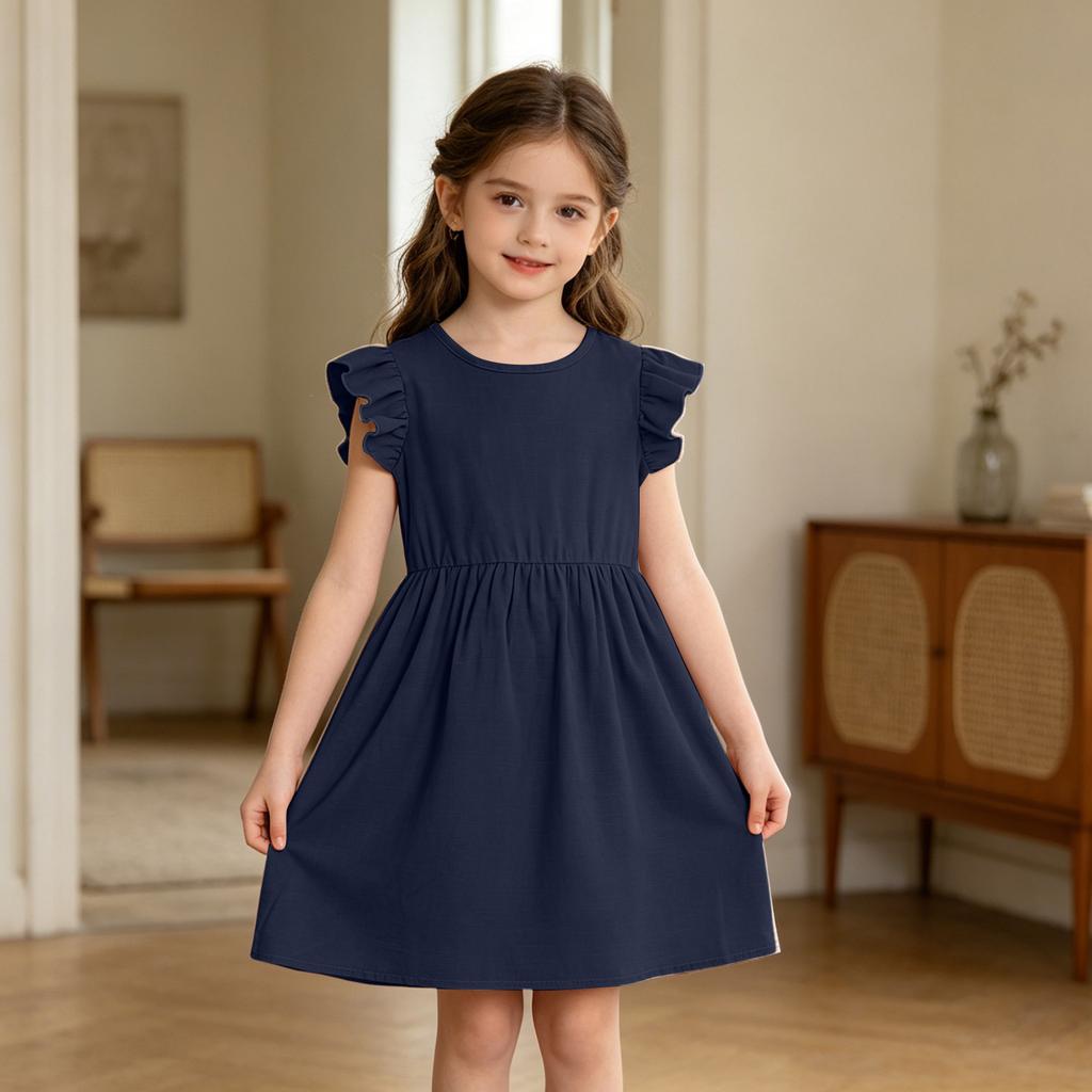 Girls' Linen Dress - Summer Breathable Casual Sundress