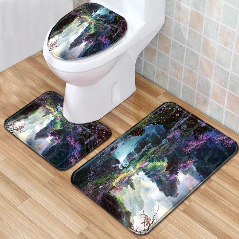 Landscape Bathroom Floor Mat Toilet Three-Piece Set