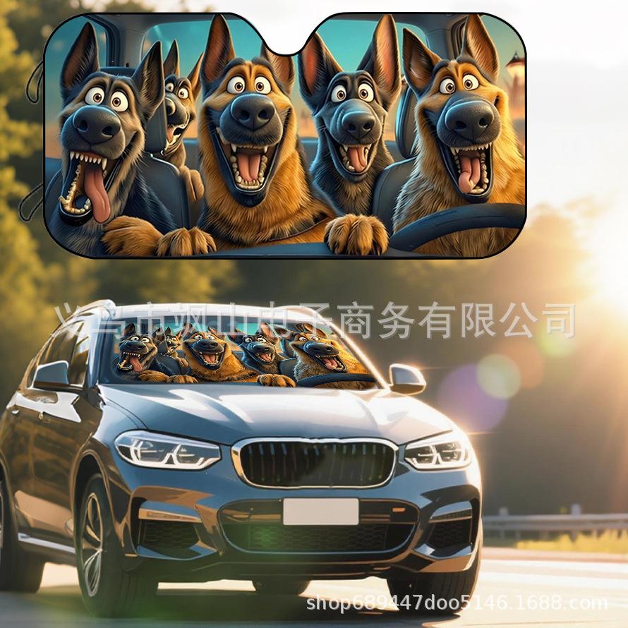 Platform Rottweiler Black Dog Print Car Front Glass Sunscreen Sunshade