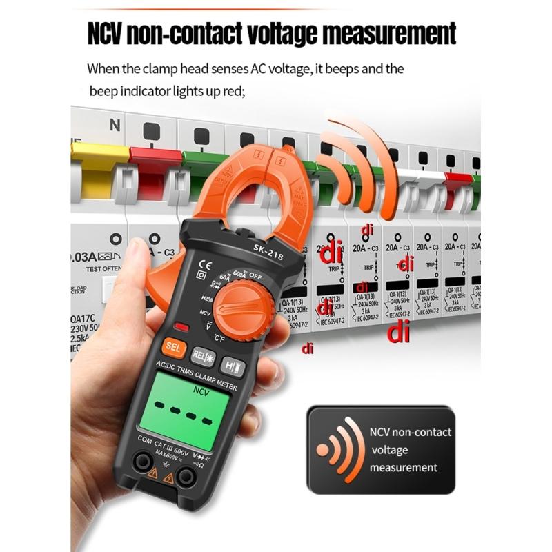 SK-218 Intelligent Clamp Multimeter for Current Up to 600A with Backlit Display and 26mm Large Jaw Opening