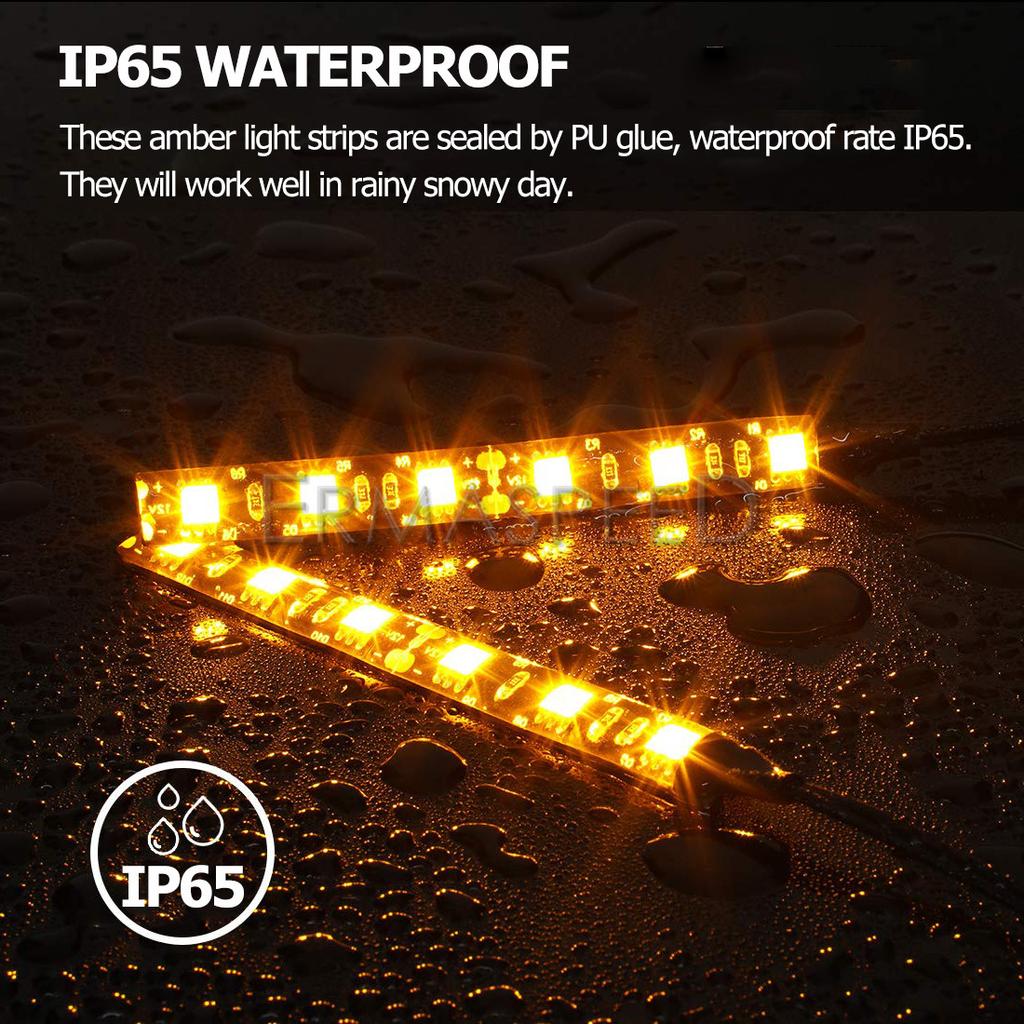 Pair Motorcycle Flexible Front Fork LED Turn Signal Light Strips Headlight Indicators Amber Universal for Motorbike