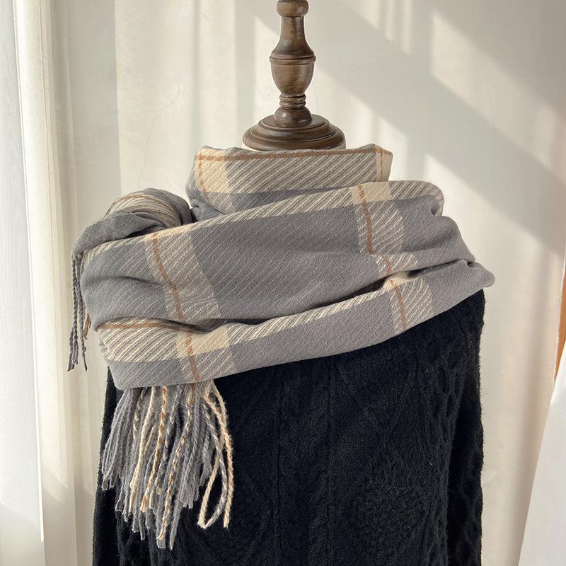 

Клетчатый шарф для женщин, новый стиль осень-зима, шаль с кисточками из искусственного кашемира, теплый шарф для пары 65*180cm