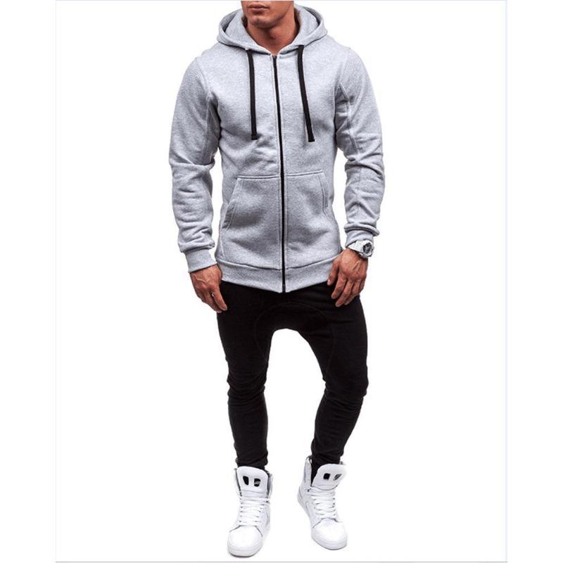 Men's Spring Casual Fashion Solid Color Sweater Men's Long-sleeved Sports Hooded Top Zipper Cardigan Sweater