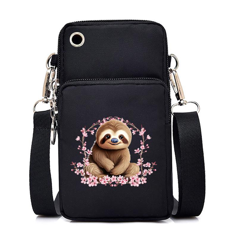 Cherry Blossoms Animal Raccoon Cartoon Printed Messenger Bag Multi-Function Mobile Phone Bag