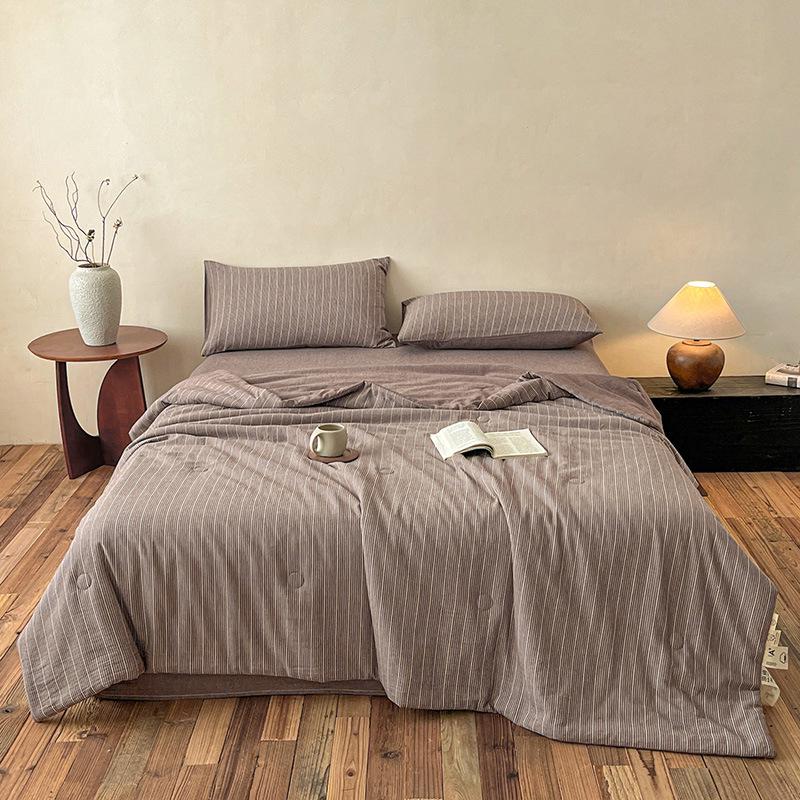 Class A Yarn-Dyed Striped Cotton Quilt - Machine Washable, Breathable, Skin-Friendly Summer Blanket
