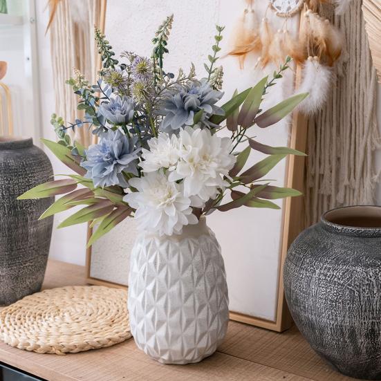 Artificial Dahlia Flower Bouquet Faux Silk Floral Arrangements with Eucalyptus Leaves for Dining Table Centerpieces DIY Wedding Bridal Bouquet