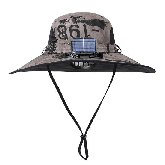 Sun Hat with Solar-Powered Dual Fans Wide-Brimmed Outdoor Fishing Hat with USB Charging Breathable Mesh Fishermen Hat