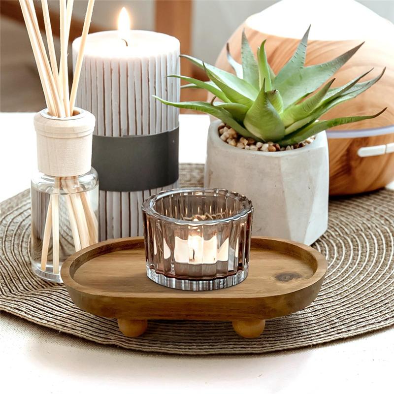 Practical-Wooden Tray Cake Dessert Plate Restaurant Home Wooden Tray Aromatherapy Ornaments Tray Vase Decoration