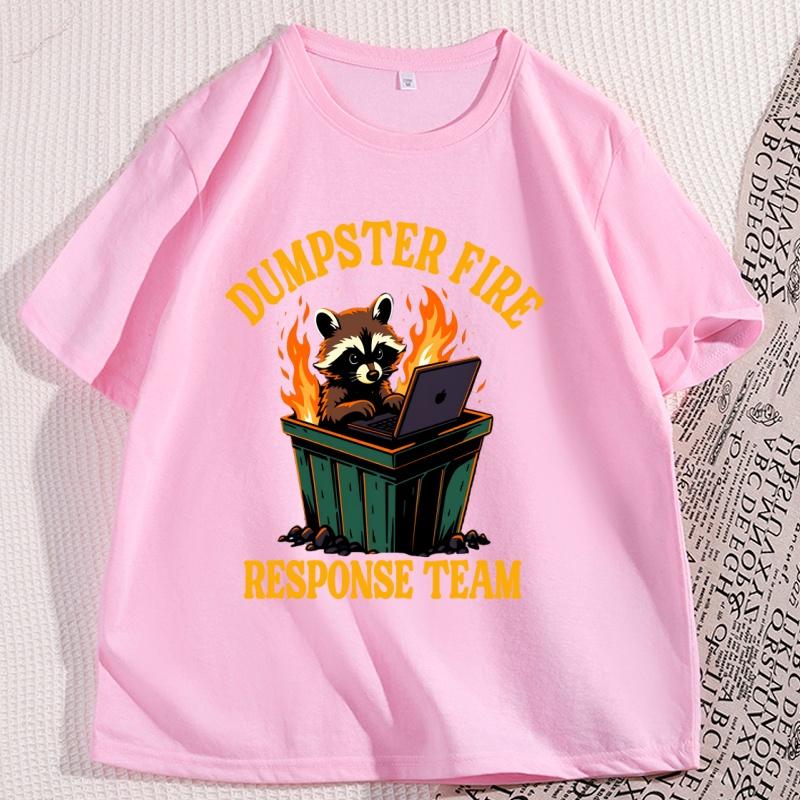 Dumpster Fire Response Team with Raccoon and Possum Tshirts for Men Women Funny Animal Cotton Short Sleeve Tshirts Clothing