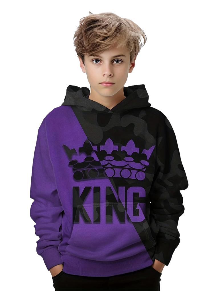 Hoodies Boy Casual Pullover Kids Hooded Long Sleeve King Print Sweatshirt Boys Spring Fall Kids Hoodie Tops Children's Clothing