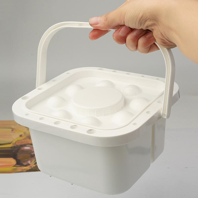 Multifunctional Square Watercolor Palette Bucket - Portable Art Box with Built-in Pen Washer, Compact Travel Painting Supplies F