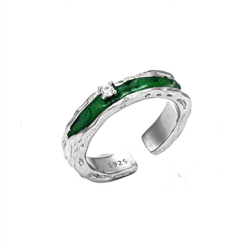 Ins Style Eyecatching Green Zircon Ring For Women Adjustable Jewelry Copper