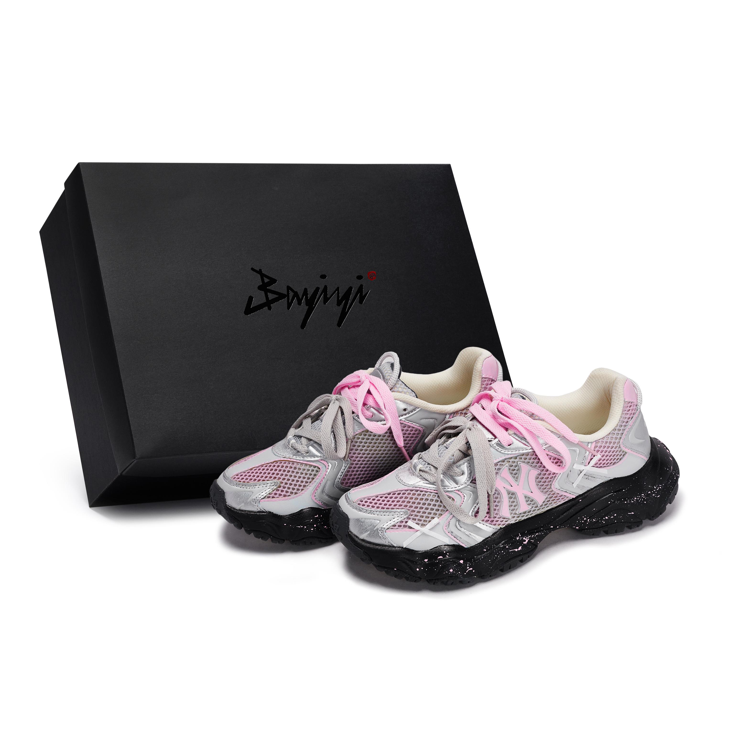 MLB New York Yankees Chunky Sneakers Unisex Low top Black/Pink/Silver 3ASHW075N-50SIS(Team80BOX) 41