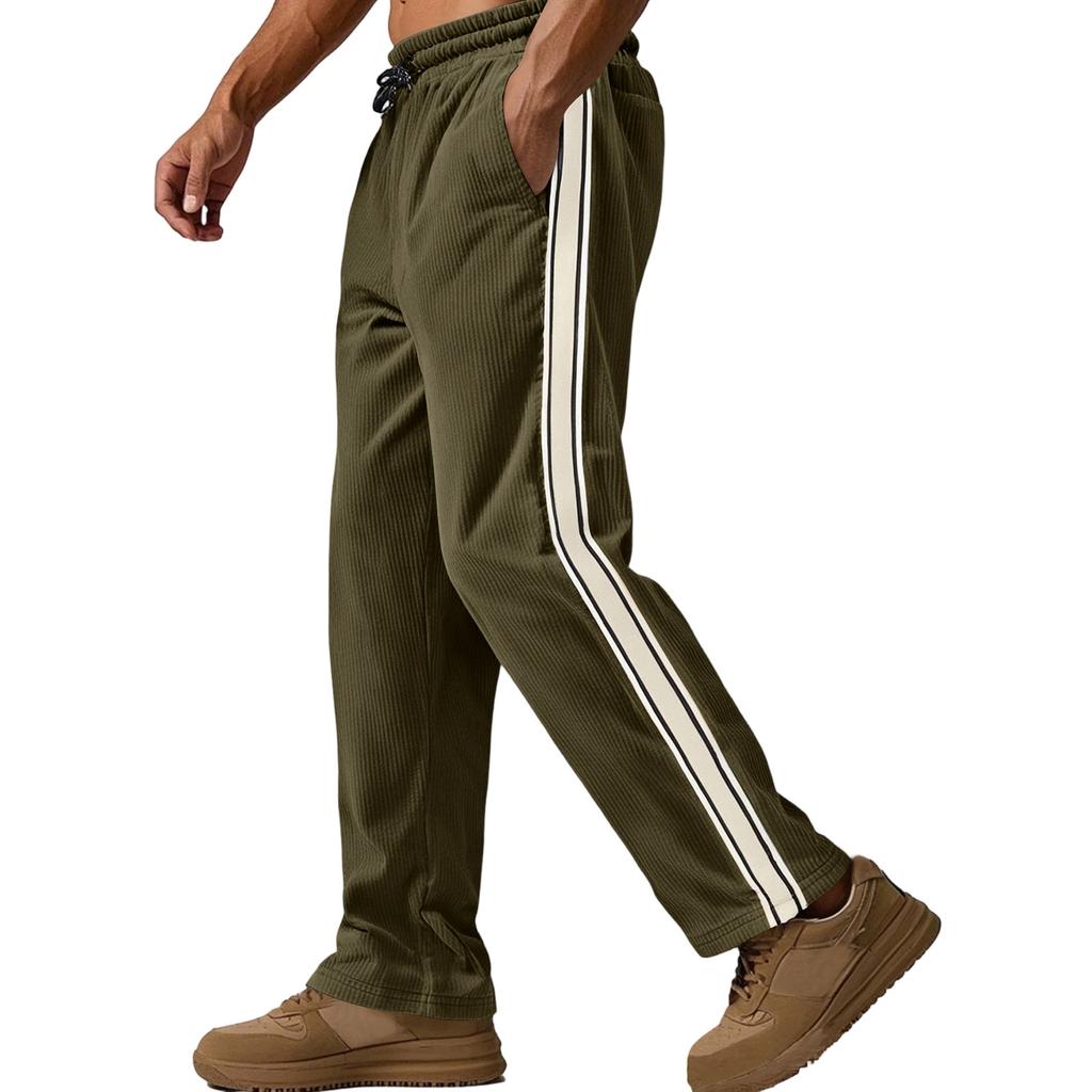 Men's Four Seasons Loose Fit Corduroy Jogger Pants American Casual Style Stitching Detail Sporty Leisure Trousers for Everyday Wear