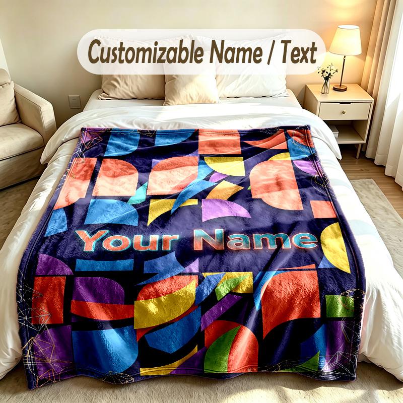 Abstract Geometric Theme Custom Blanket Personalized Name & Text Customized Soft Warm Throw Blanket Home Decor