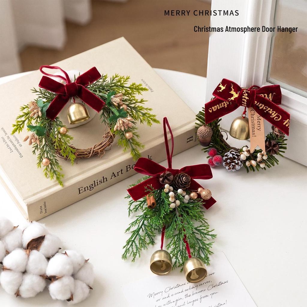 Christmas Wreath with Pine Cones & Bells for Door, Wall, or Window Decoration