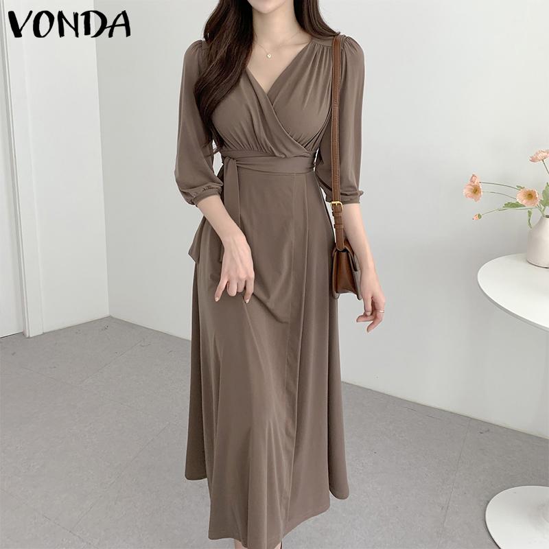

VONDA Элегантное женское простое платье на шнуровке с длинными рукавами