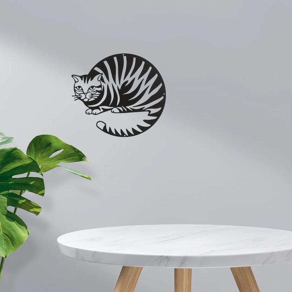 Siluetă geometrică de pisică metalică, semn elegant de pisică, decor elegant de perete agățat pentru cameră, cadou perfect pentru iubitorii de pisici, artă de perete metalică