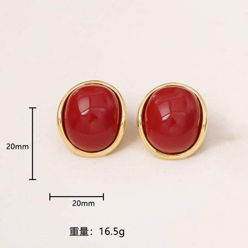Elegant Oval Stud Earrings Women Vintage French Style Minimalist Jewelry With Post Real Gold Plating