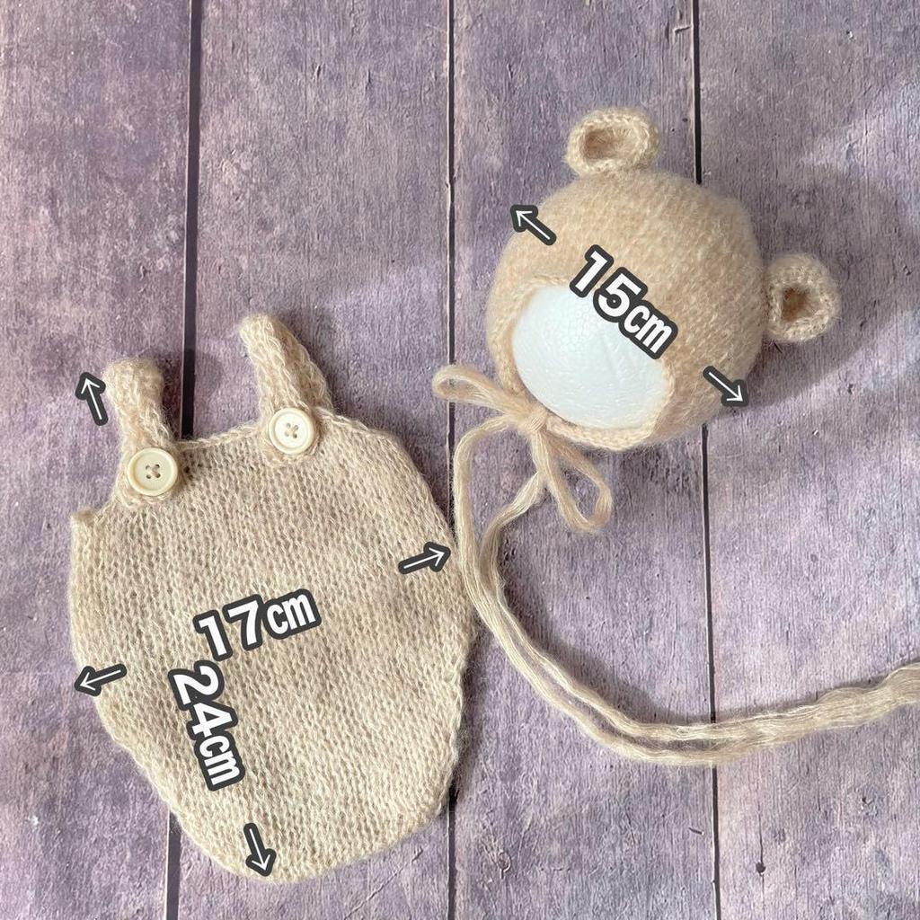 Baby knit outfit bear ear bonnet hat and for newborn photo gray [NANA's shop] set, overalls, shoots, beige, white, (brown)