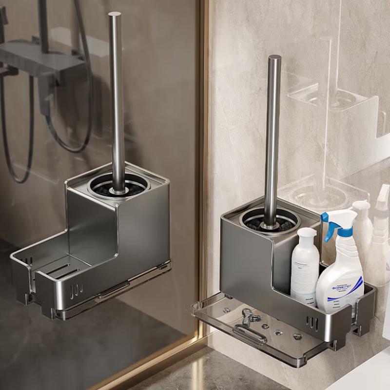 Aluminum Alloy Toilet Brush Set with Storage