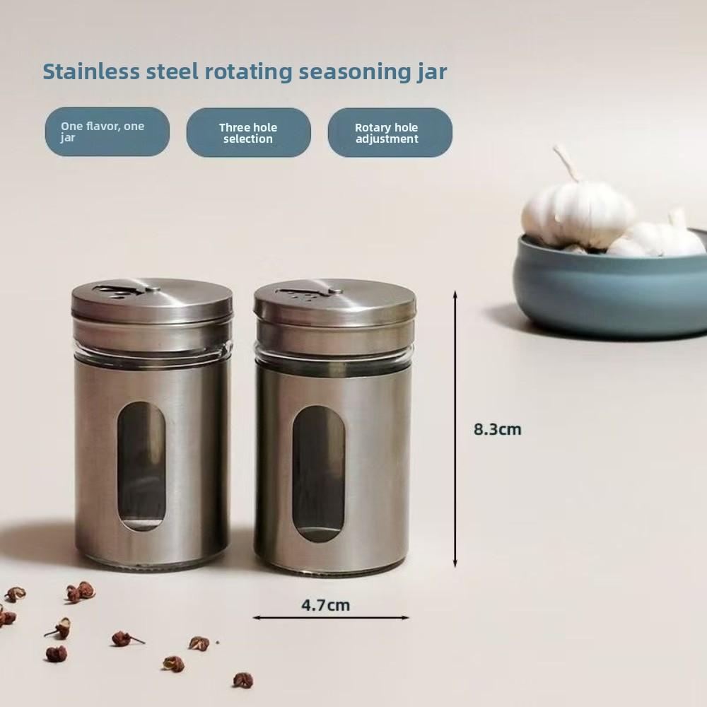Portable Stainless Steel Seasoning Jars Glass Visiable Spreading Bottle Rotating Multifunction Spice Shaker Kitchen Organizer