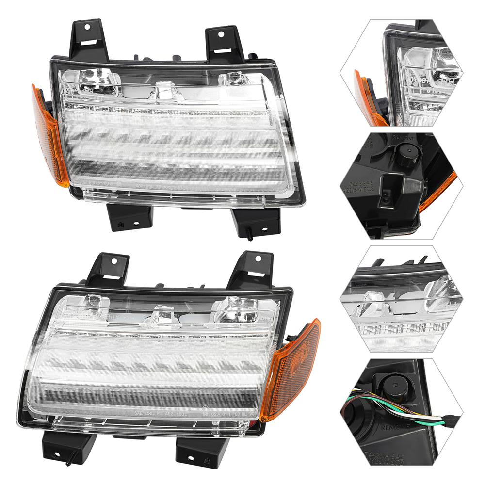 Pair For 18-22 Jeep Wrangler JL LED Daytime Running Lights W/ Turn Signal Light