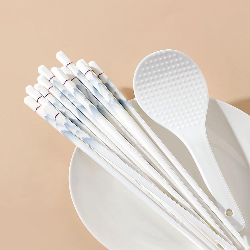 Thousand Li Mountains Ceramic Chopsticks & Spoon Set - 10 Pairs, 2025 Style, Non-slip, Heat Resistant, Healthy.