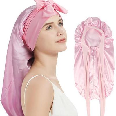 Silk Satin Long Bonnet Headscarf for Women - Hair Protection with Bow Tie