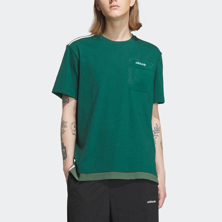 Adidas Originals Trefoil Short Sleeve Graphic Tee With Striped Colorblock Round Neck Men Tops Forest-Green IU4811
